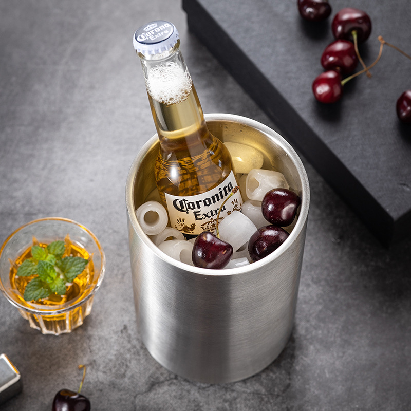 Ice Bucket Silver - Dubbelwandige wijnkoeler van roestvrij staal, geïsoleerde